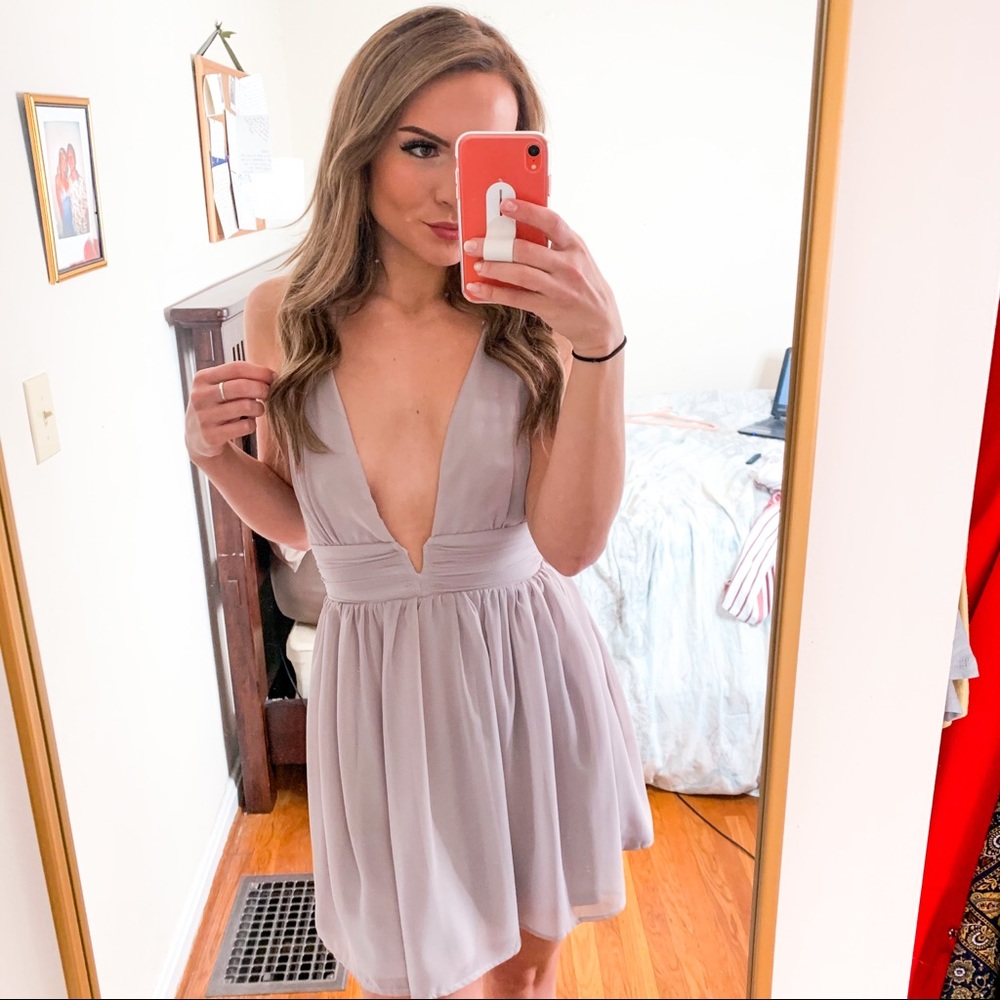 GLAMOROUS dusty lavender low neck mini party dress